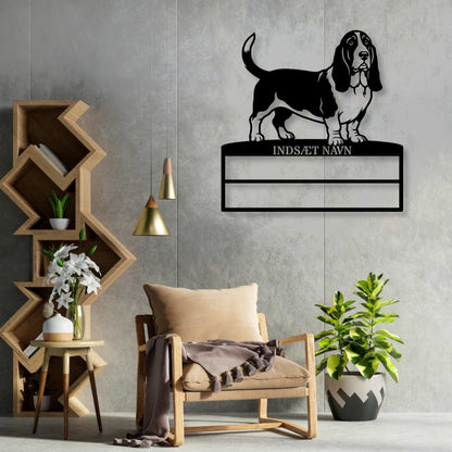 Personlig Basset hound metal navneskilt til rosetter....