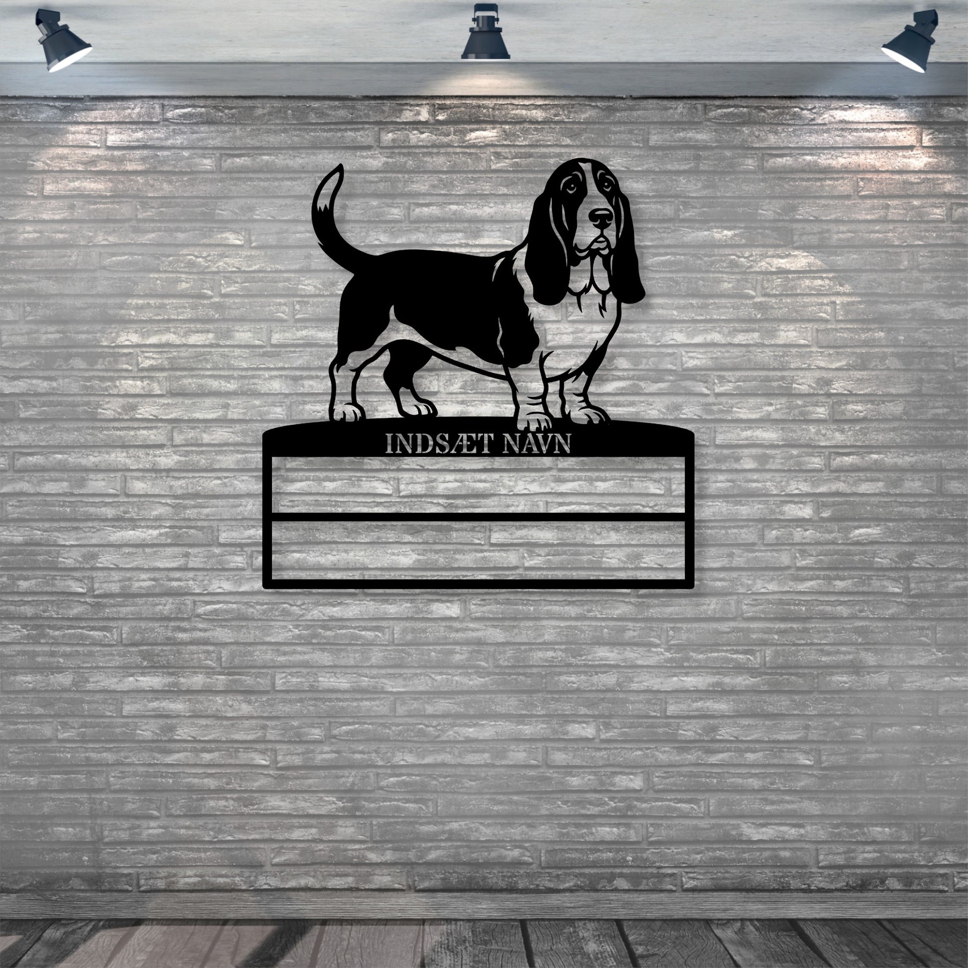 Personlig Basset hound metal navneskilt til rosetter..