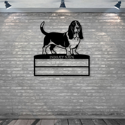 Personlig Basset hound metal navneskilt til rosetter..