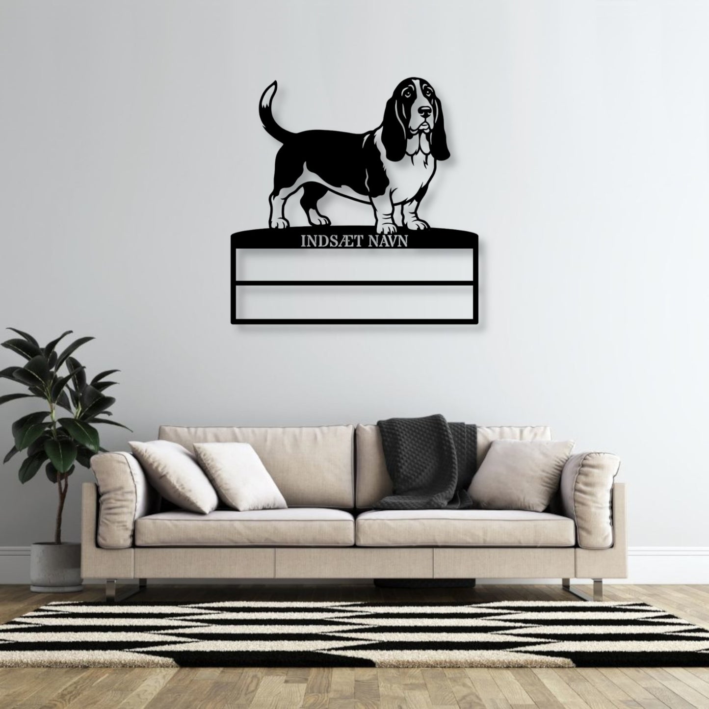 Personlig Basset hound metal navneskilt til rosetter.