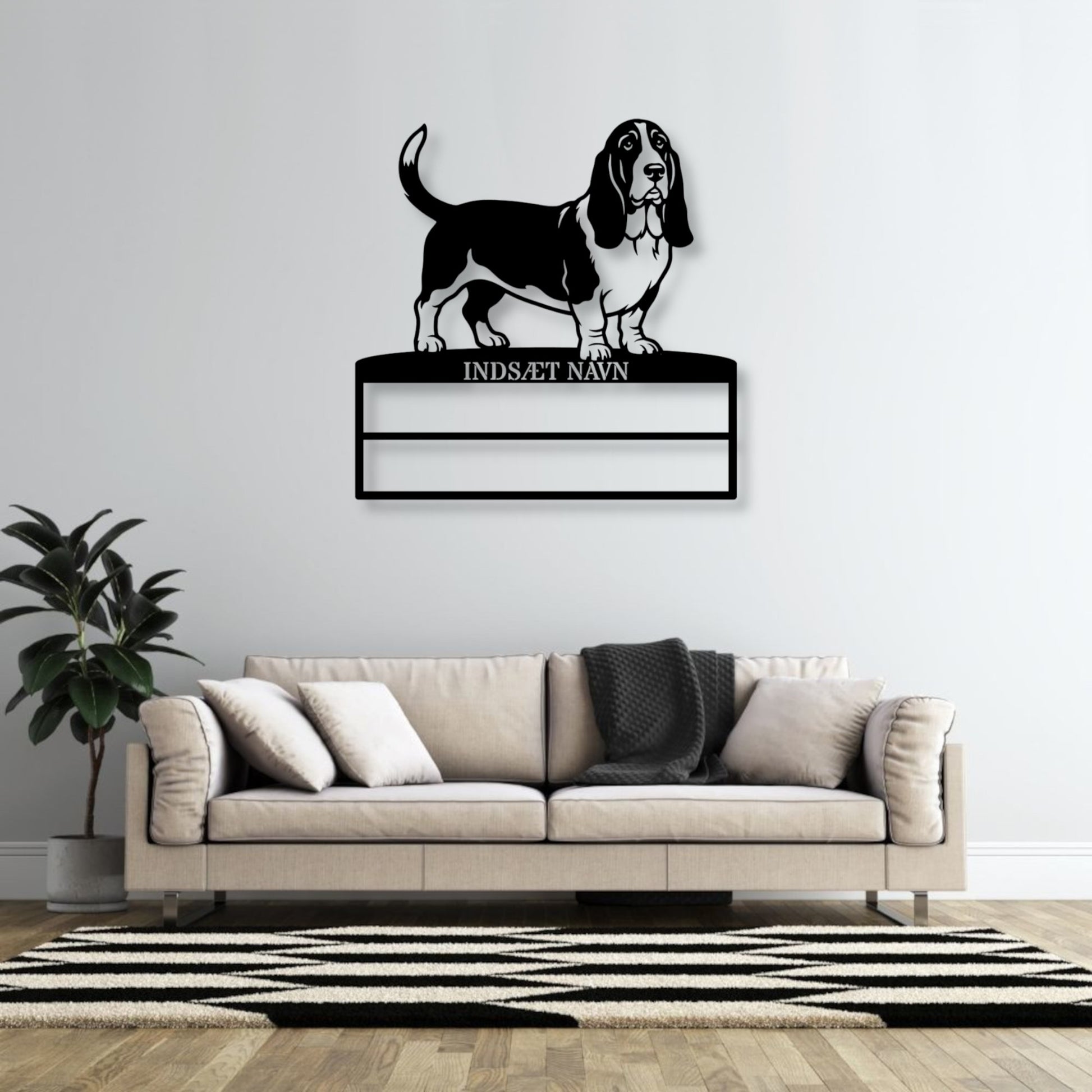 Personlig Basset hound metal navneskilt til rosetter.