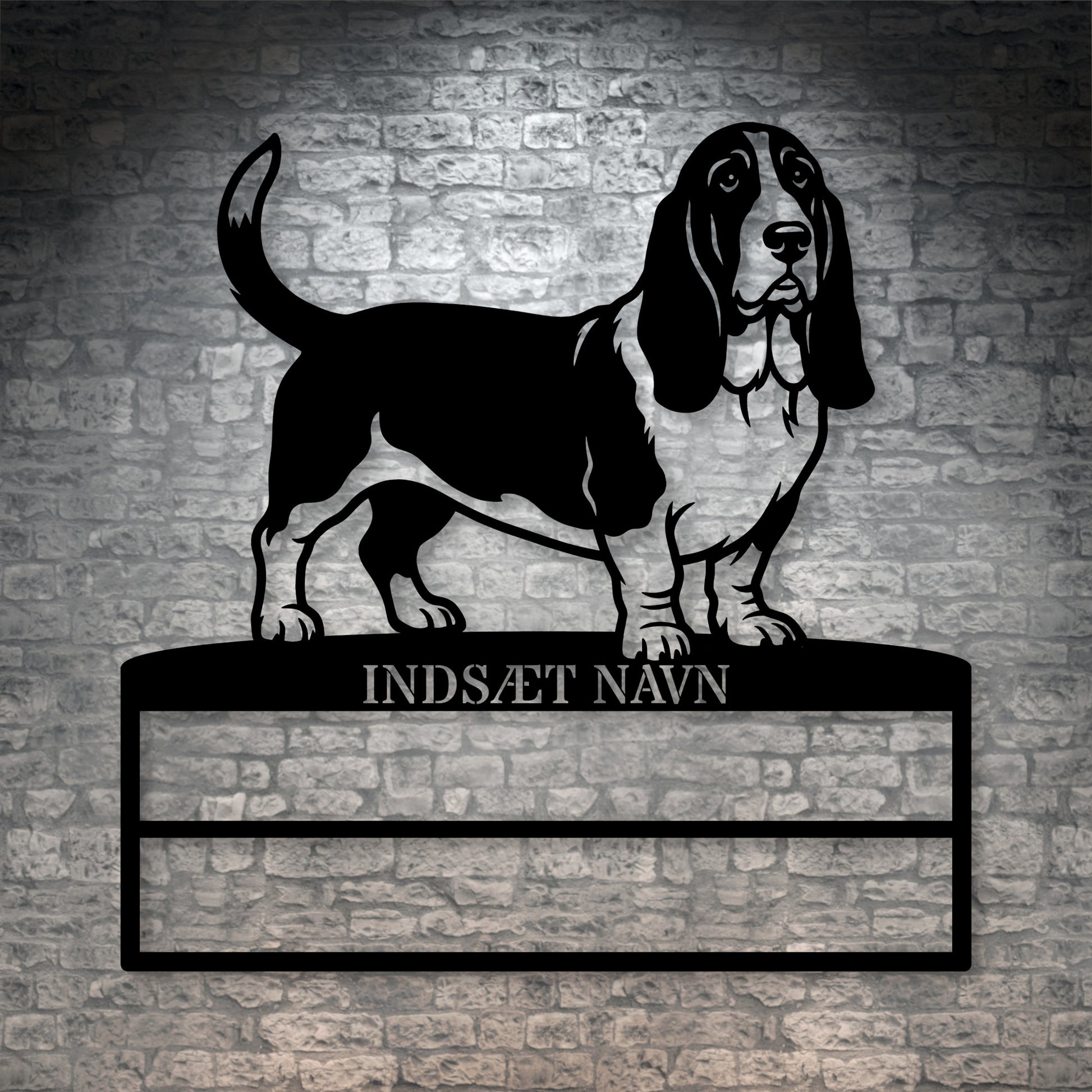 Personlig Basset hound metal navneskilt til rosetter