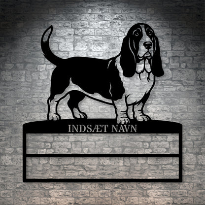 Personlig Basset hound metal navneskilt til rosetter