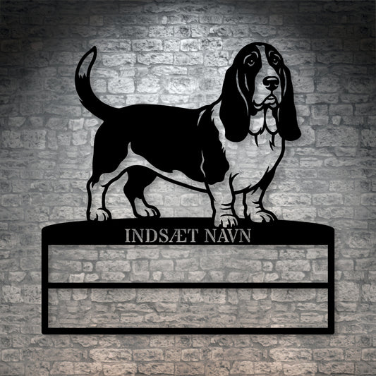 Personlig Basset hound metal navneskilt til rosetter