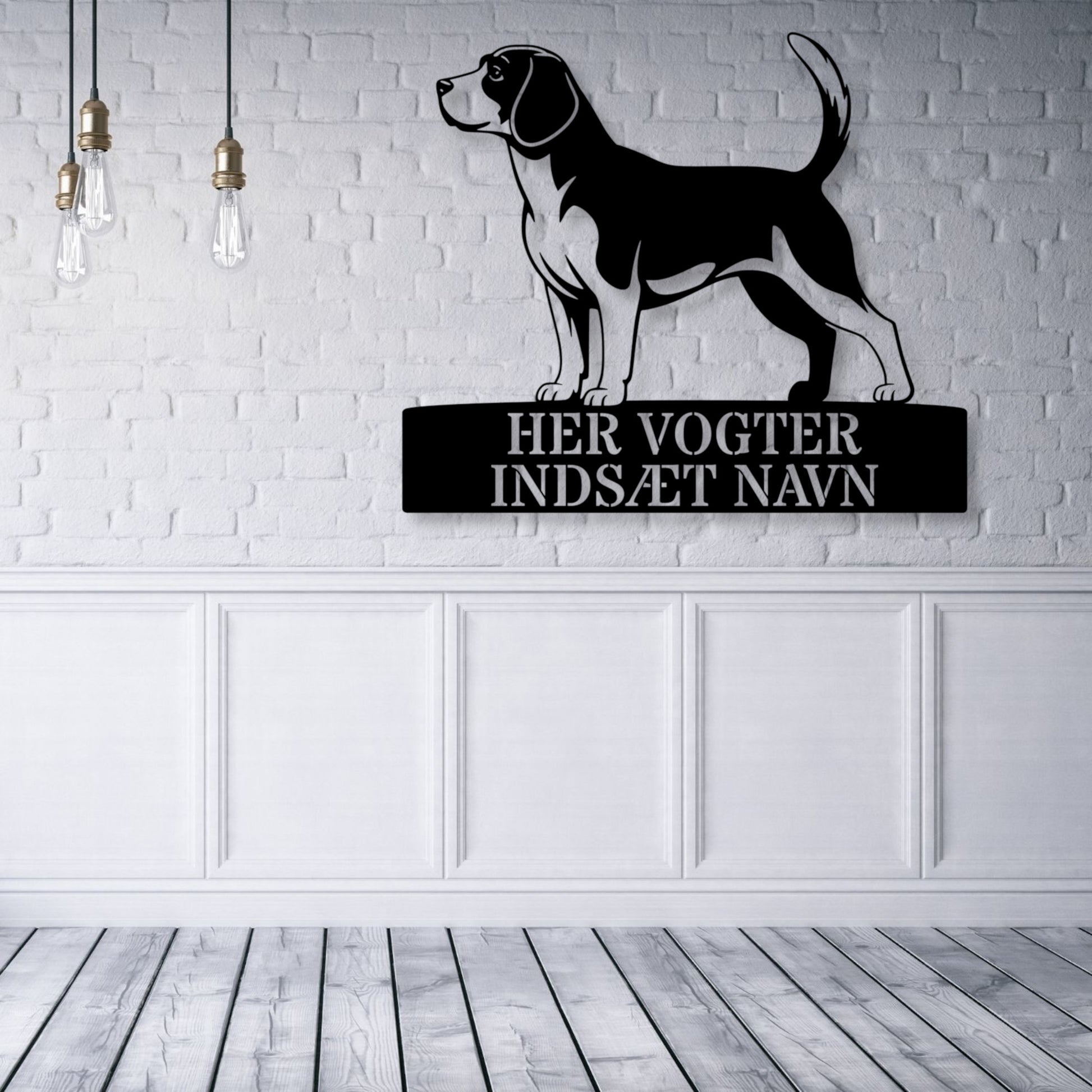 Personlig Beagle her vogter jeg væg metalskilt med personlig tekst. Unik hundeejer gaveide....