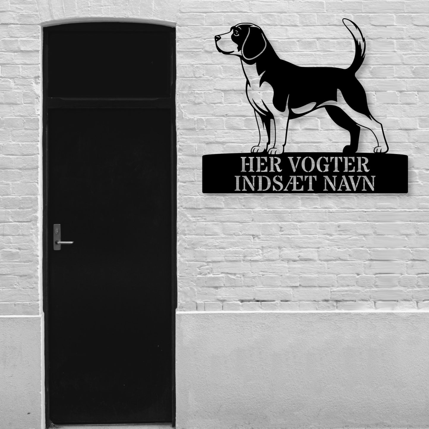 Personlig Beagle her vogter jeg væg metalskilt med personlig tekst. Unik hundeejer gaveide...