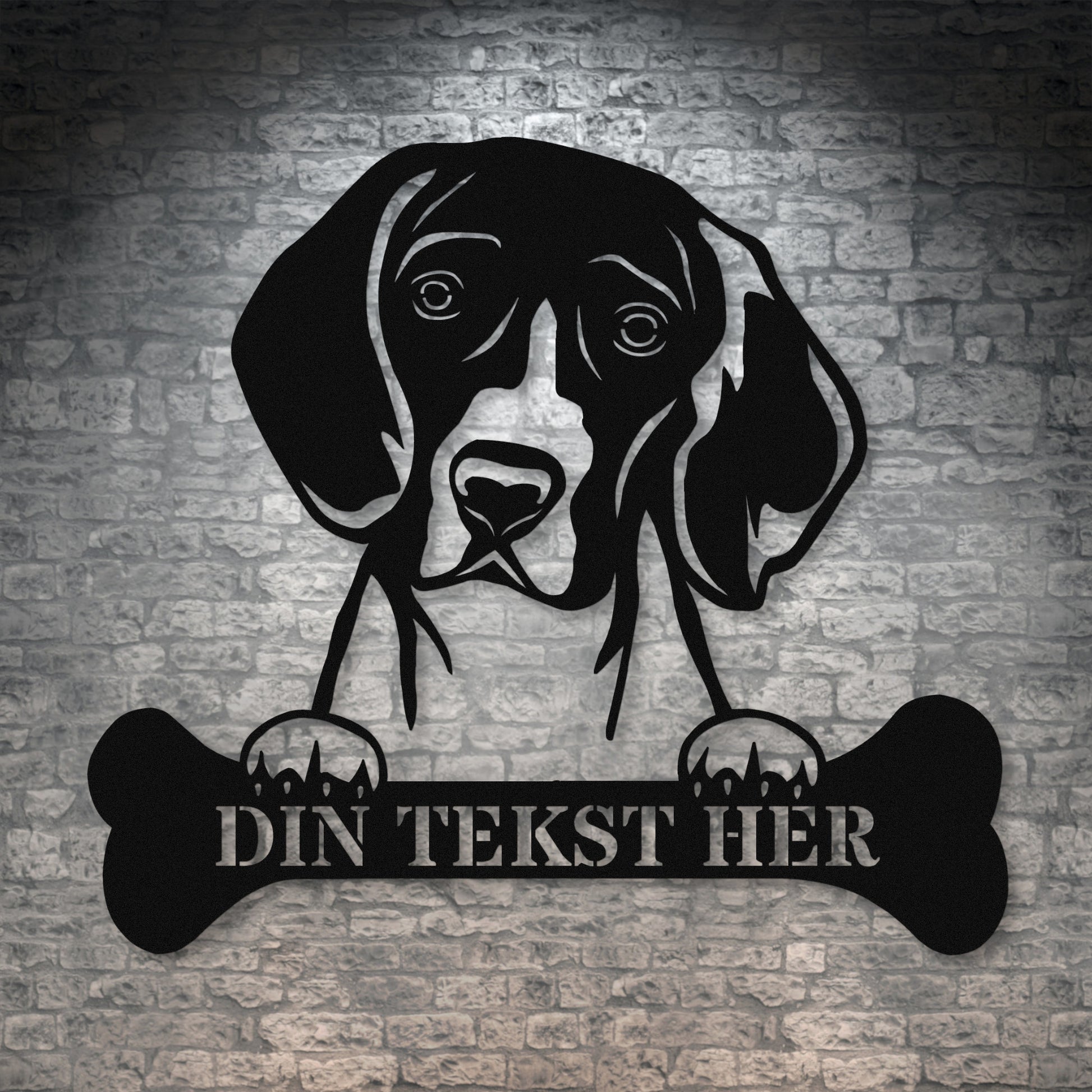 Personlig Beagle hunde metalskilt i sort med personlig tekst. Hundeejer gaveidé