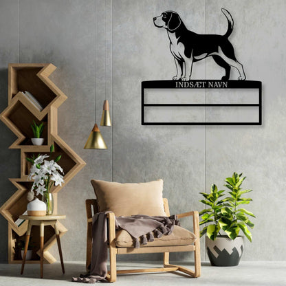 Personlig Beagle væg metalskilt med personlig tekst til rosetter. Unik Gaveide til hundeejer..