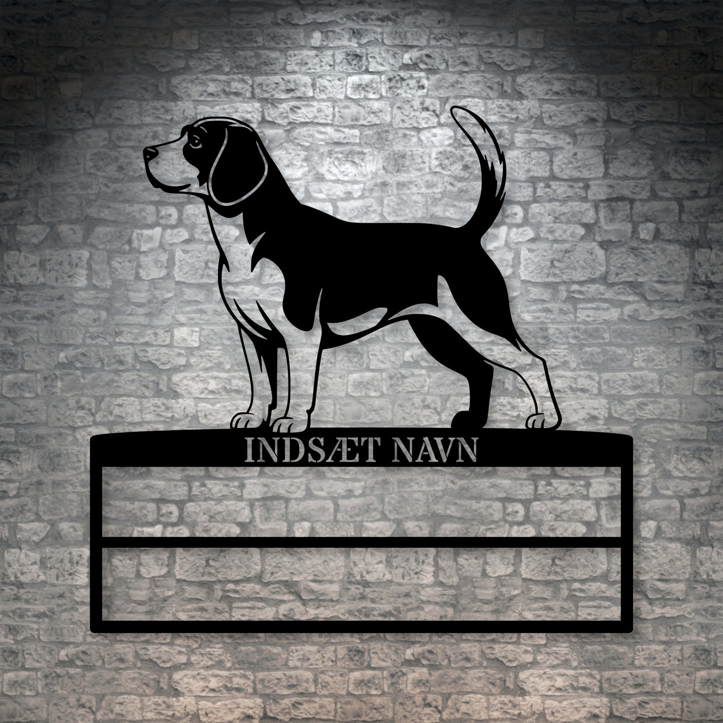 Personlig Beagle væg metalskilt med personlig tekst til rosetter. Unik Gaveide til hundeejer.