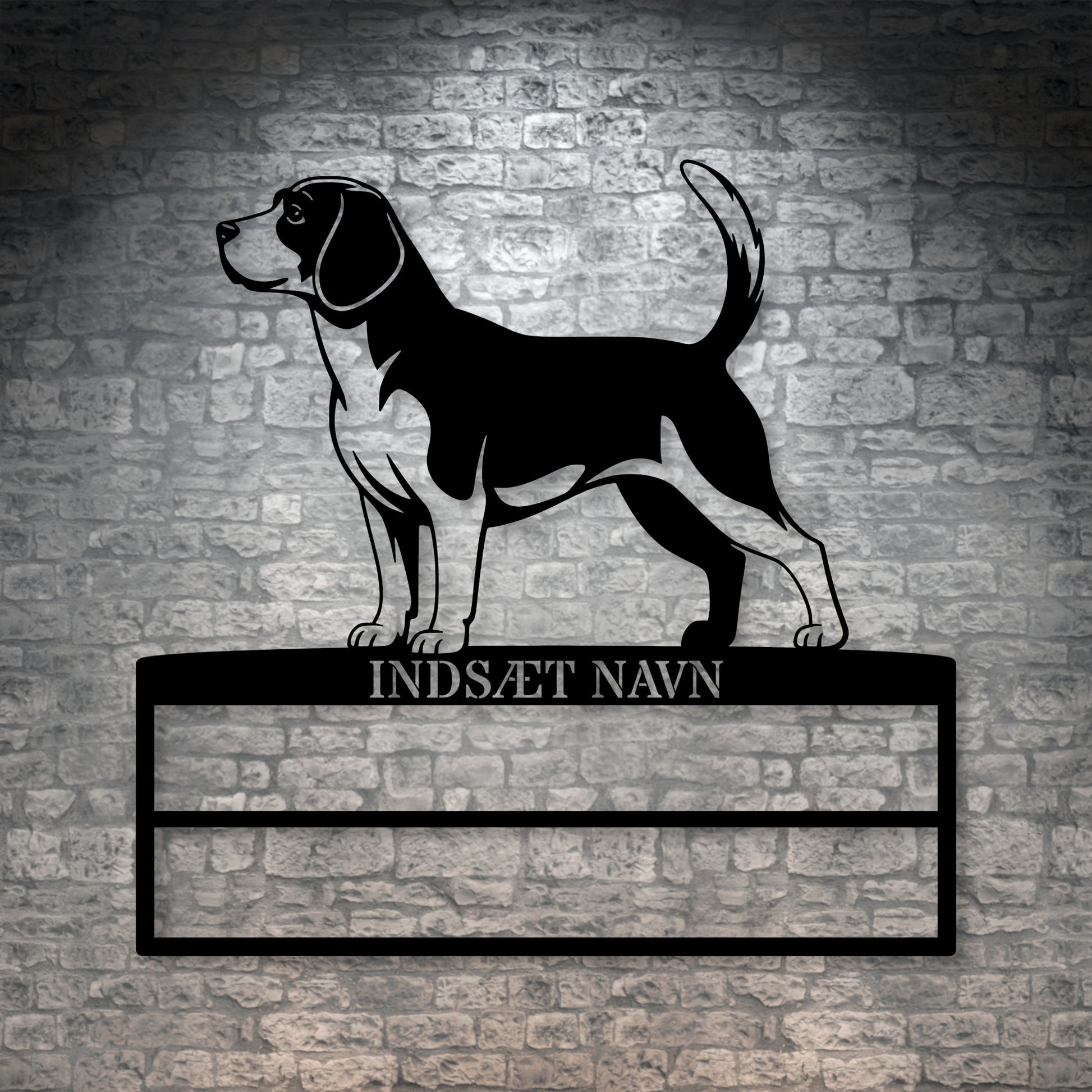 Personlig Beagle væg metalskilt med personlig tekst til rosetter. Unik Gaveide til hundeejer.