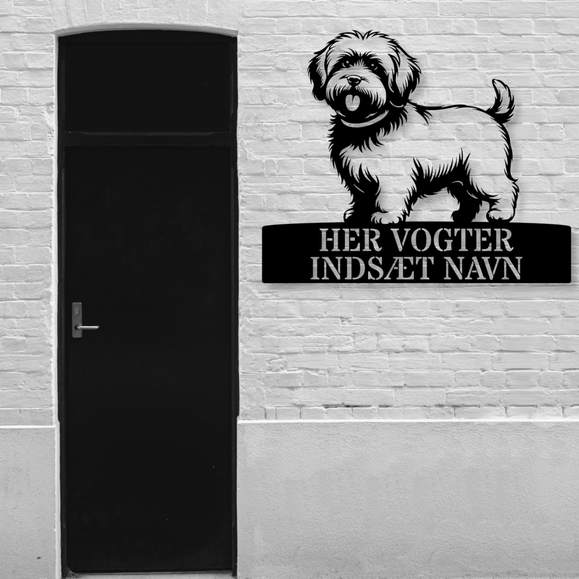 Personlig Bomuldshund her vogter jeg væg metalskilt med personlig tekst. Unik hundeejer gaveide....