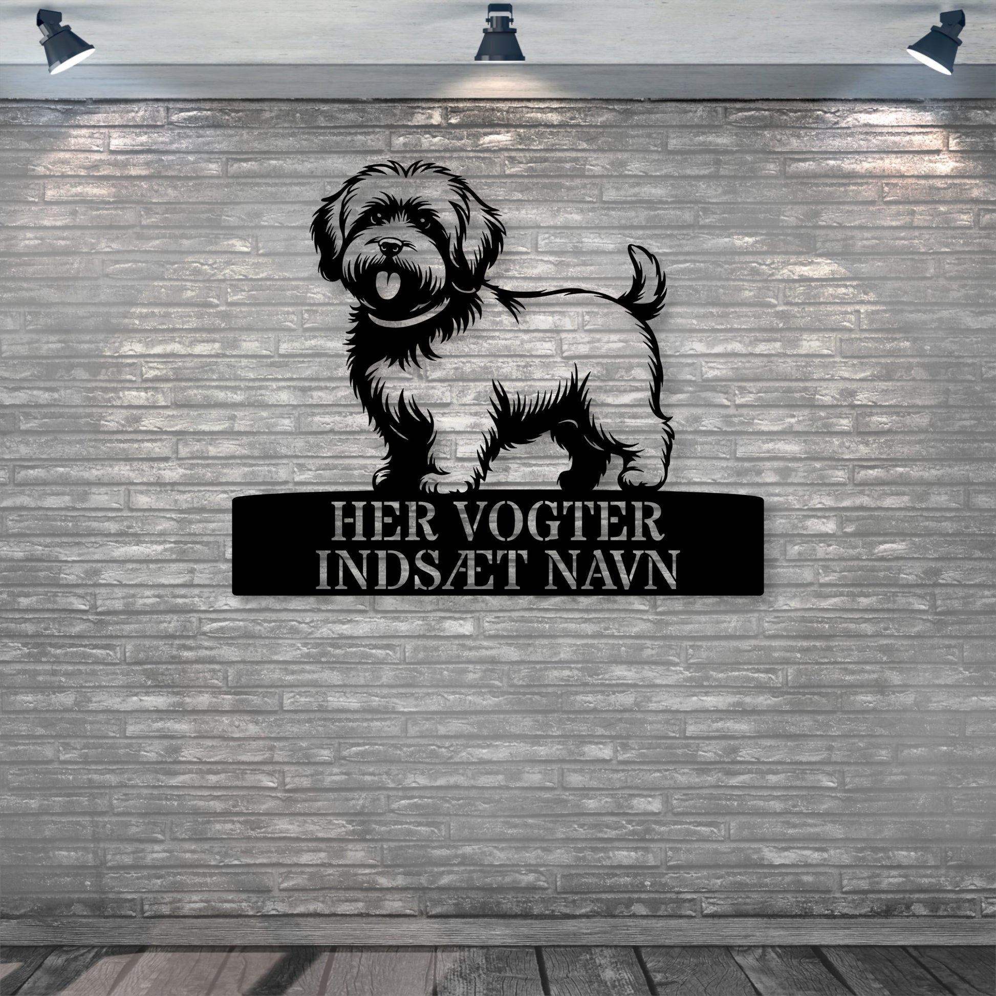 Personlig Bomuldshund her vogter jeg væg metalskilt med personlig tekst. Unik hundeejer gaveide..