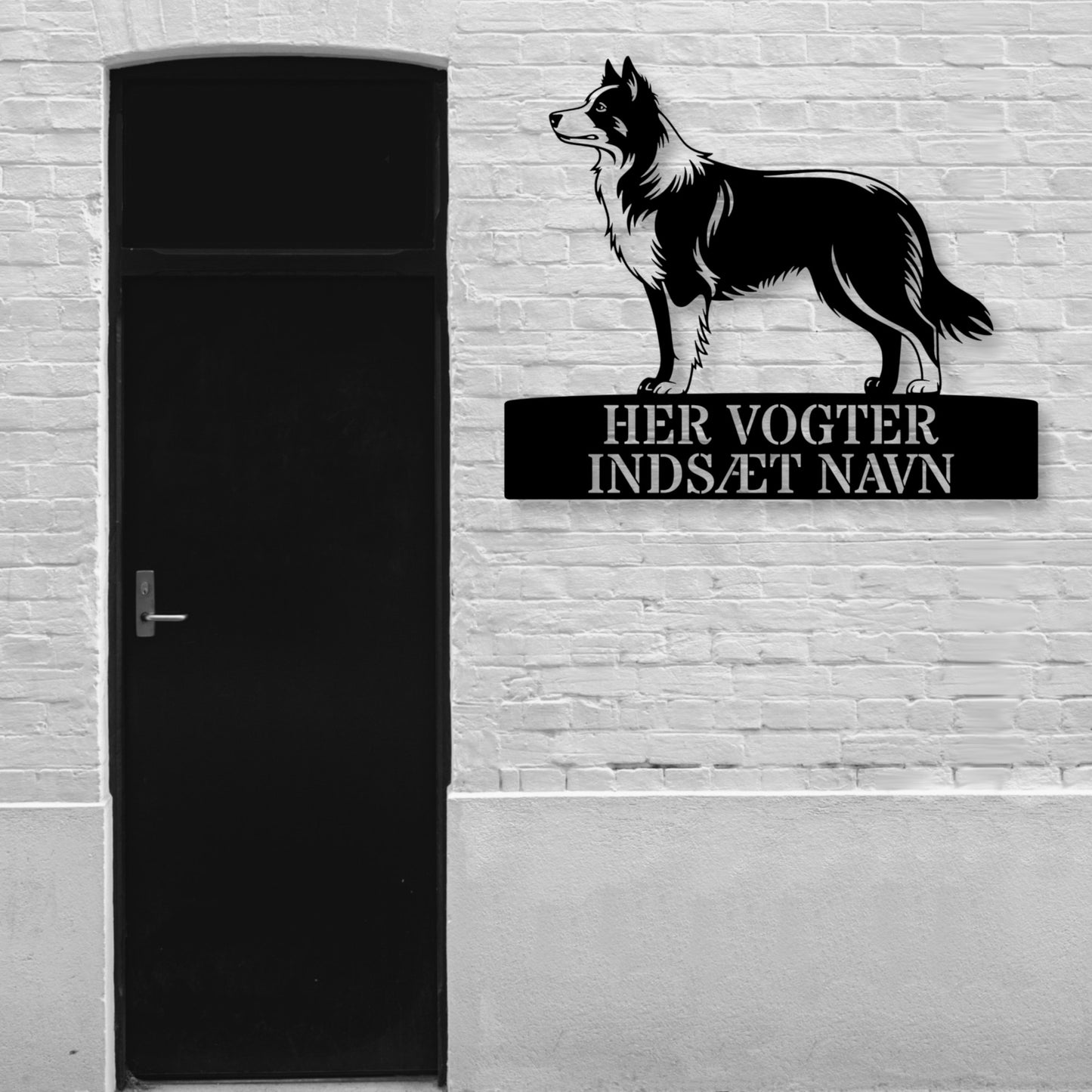 Personlig Border Collie her vogter jeg væg metalskilt med personlig tekst. Unik hundeejer gaveide....