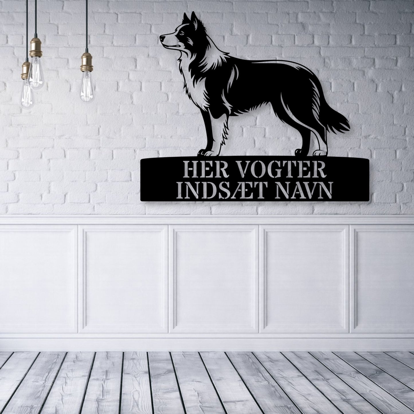 Personlig Border Collie her vogter jeg væg metalskilt med personlig tekst. Unik hundeejer gaveide...