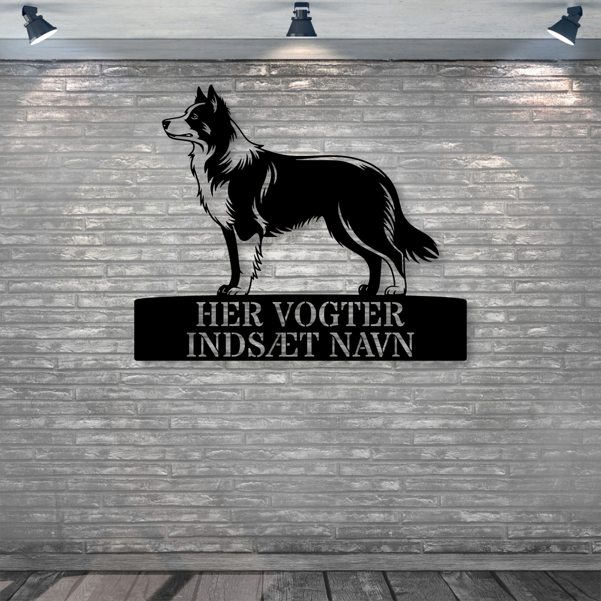 Personlig Border Collie her vogter jeg væg metalskilt med personlig tekst. Unik hundeejer gaveide..