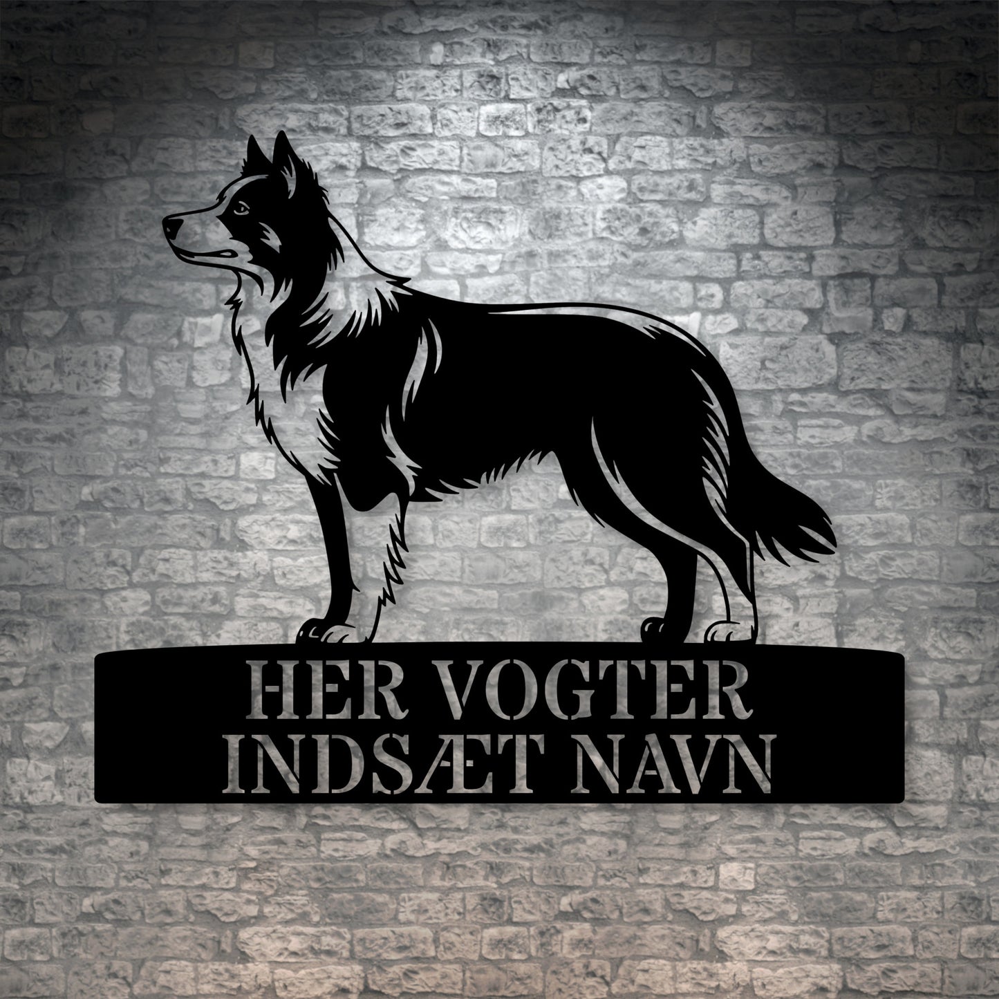 Personlig Border Collie her vogter jeg væg metalskilt med personlig tekst. Unik hundeejer gaveide