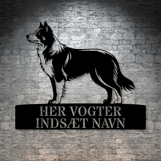 Personlig Border Collie her vogter jeg væg metalskilt med personlig tekst. Unik hundeejer gaveide