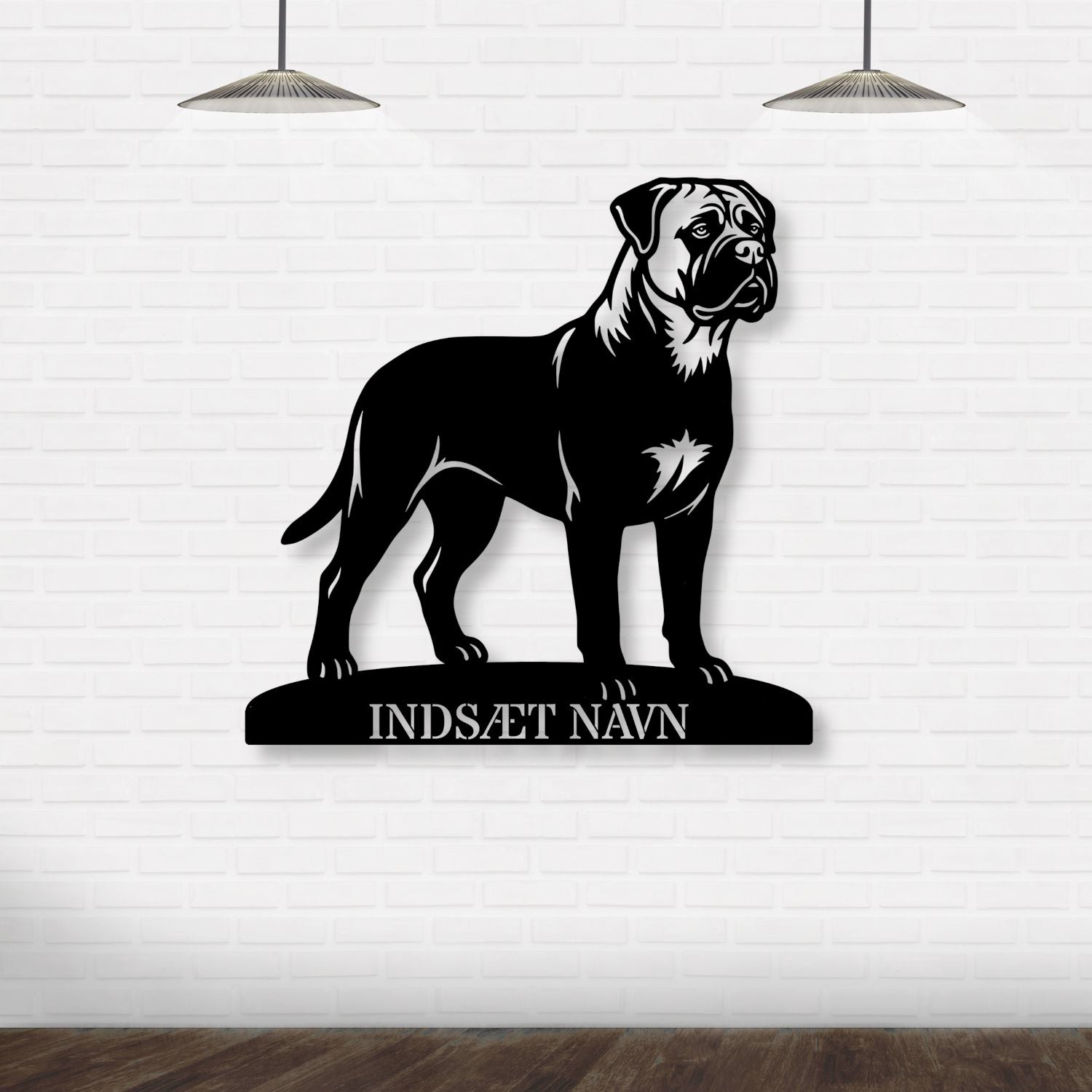 Personlig Bullmastiff metalskilt med hundenavn..