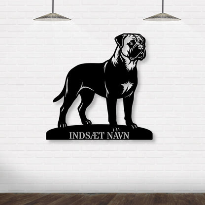 Personlig Bullmastiff metalskilt med hundenavn..
