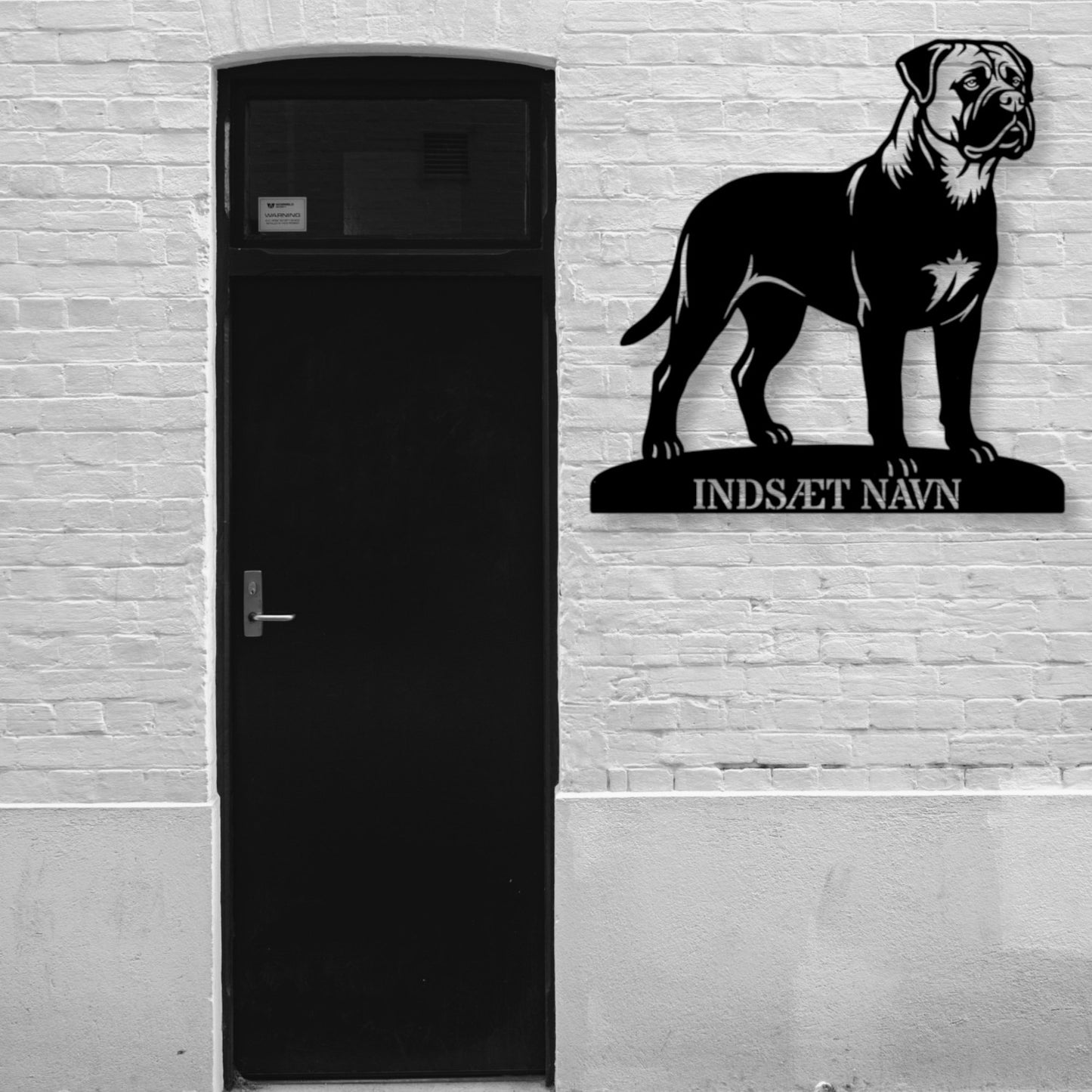 Personlig Bullmastiff metalskilt med hundenavn.
