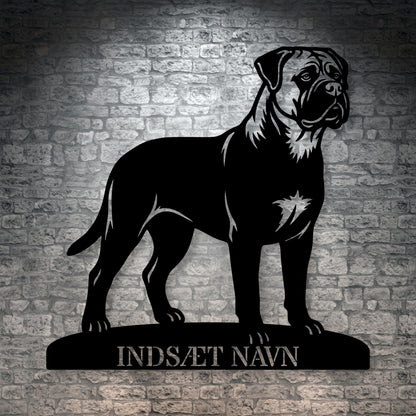 Personlig Bullmastiff metalskilt med hundenavn