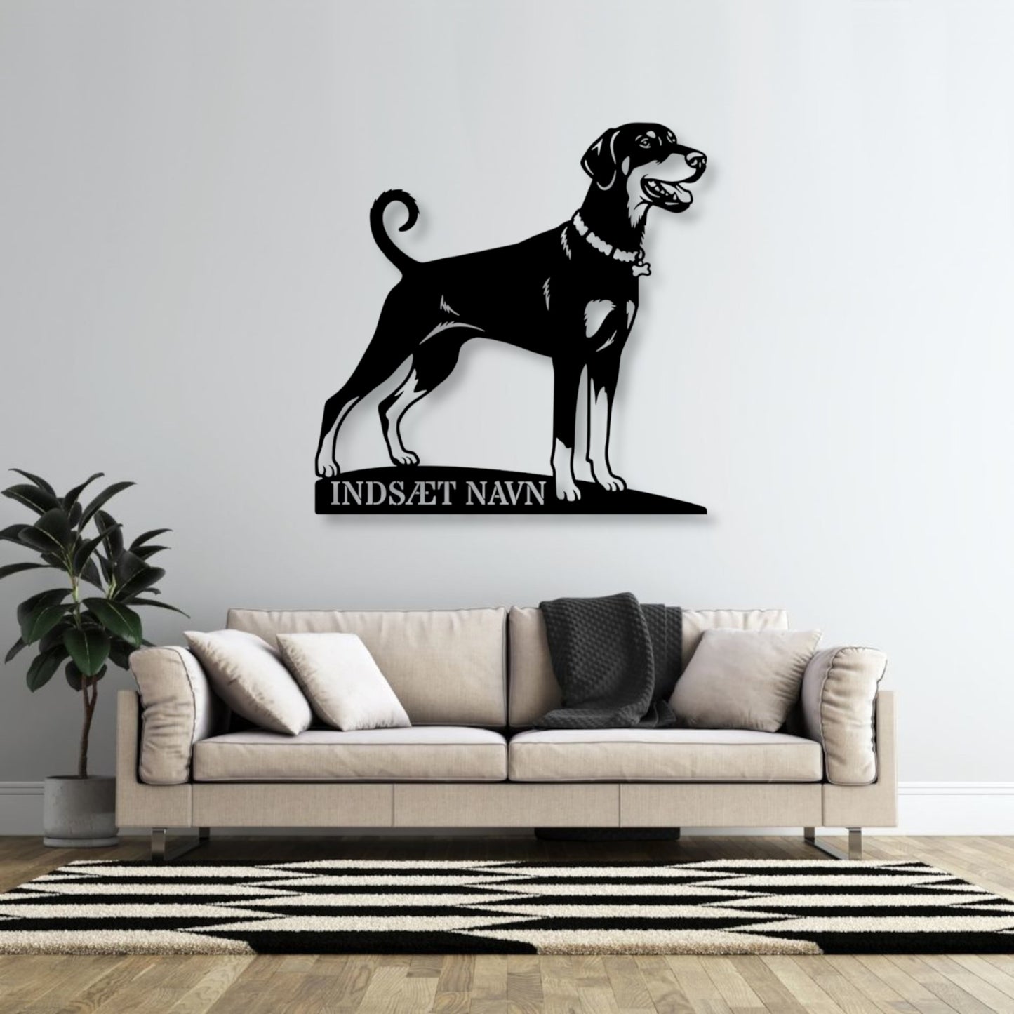 Personlig Doberman metalskilt med hundenavn.