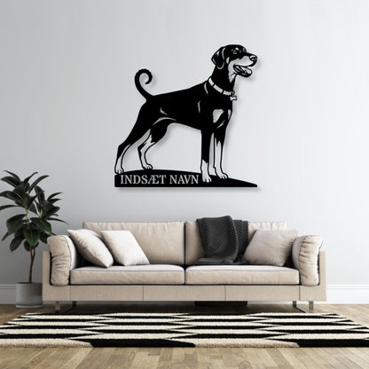 Personlig Doberman metalskilt med hundenavn.