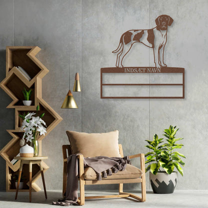 Personlig Gammel Dansk hønsehund brun metal navneskilt til rosetter....