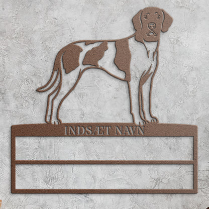 Personlig Gammel Dansk hønsehund brun metal navneskilt til rosetter.