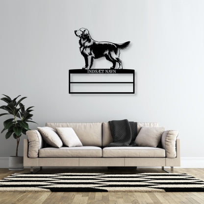 Personlig Golden Retriever rosette display metalskilt med personlig tekst og navn. Unik Gaveide til hundeejer....