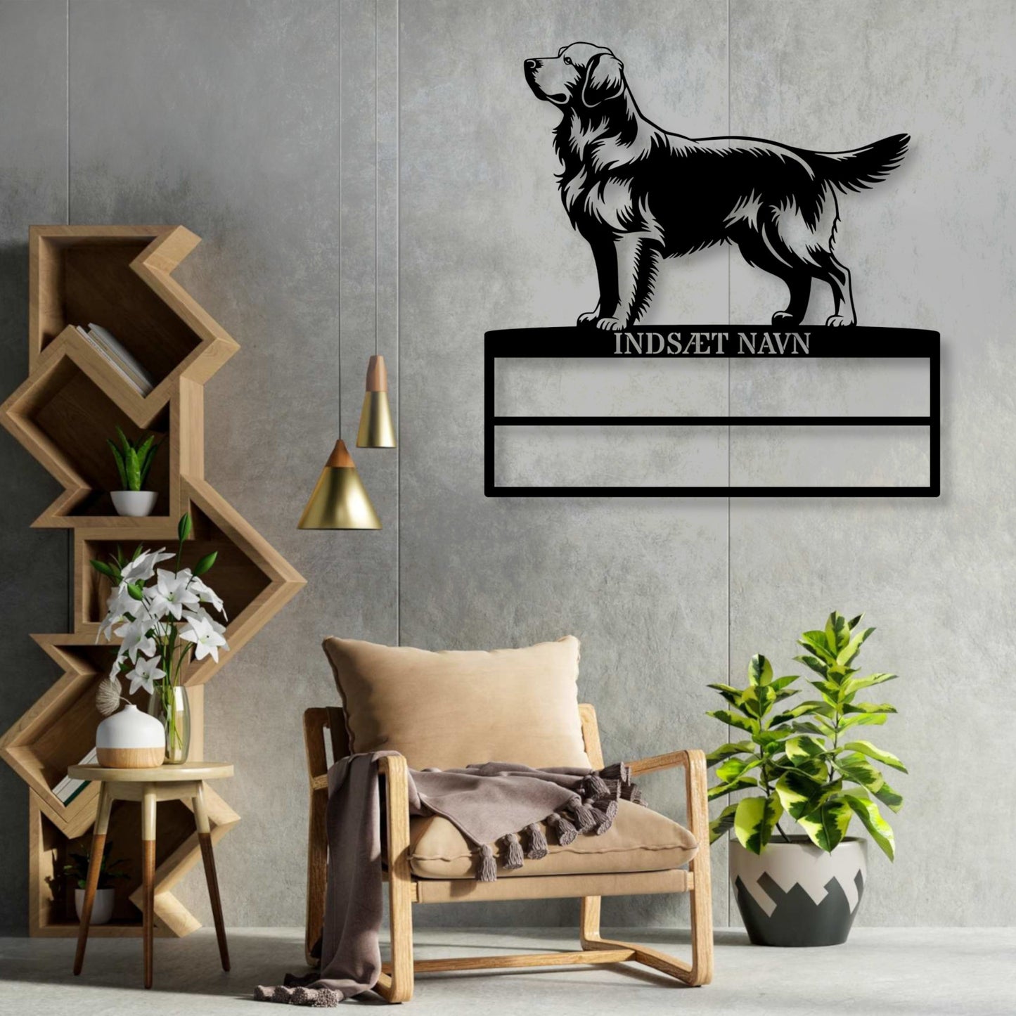 Personlig Golden Retriever rosette display metalskilt med personlig tekst og navn. Unik Gaveide til hundeejer...