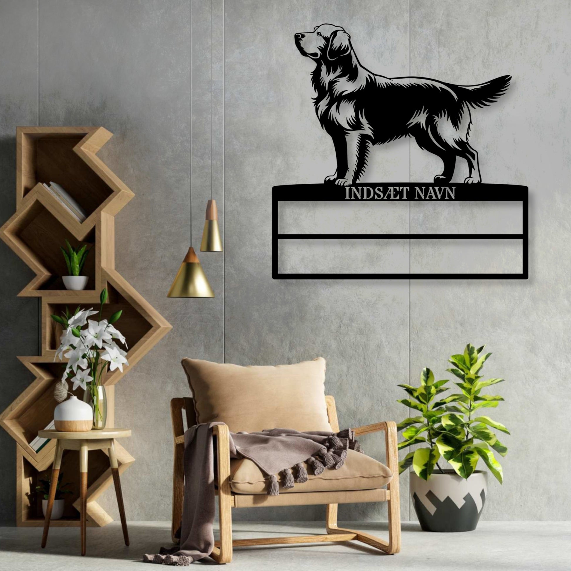 Personlig Golden Retriever rosette display metalskilt med personlig tekst og navn. Unik Gaveide til hundeejer...