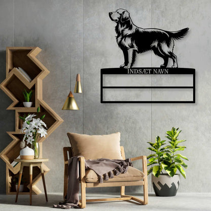 Personlig Golden Retriever rosette display metalskilt med personlig tekst og navn. Unik Gaveide til hundeejer...