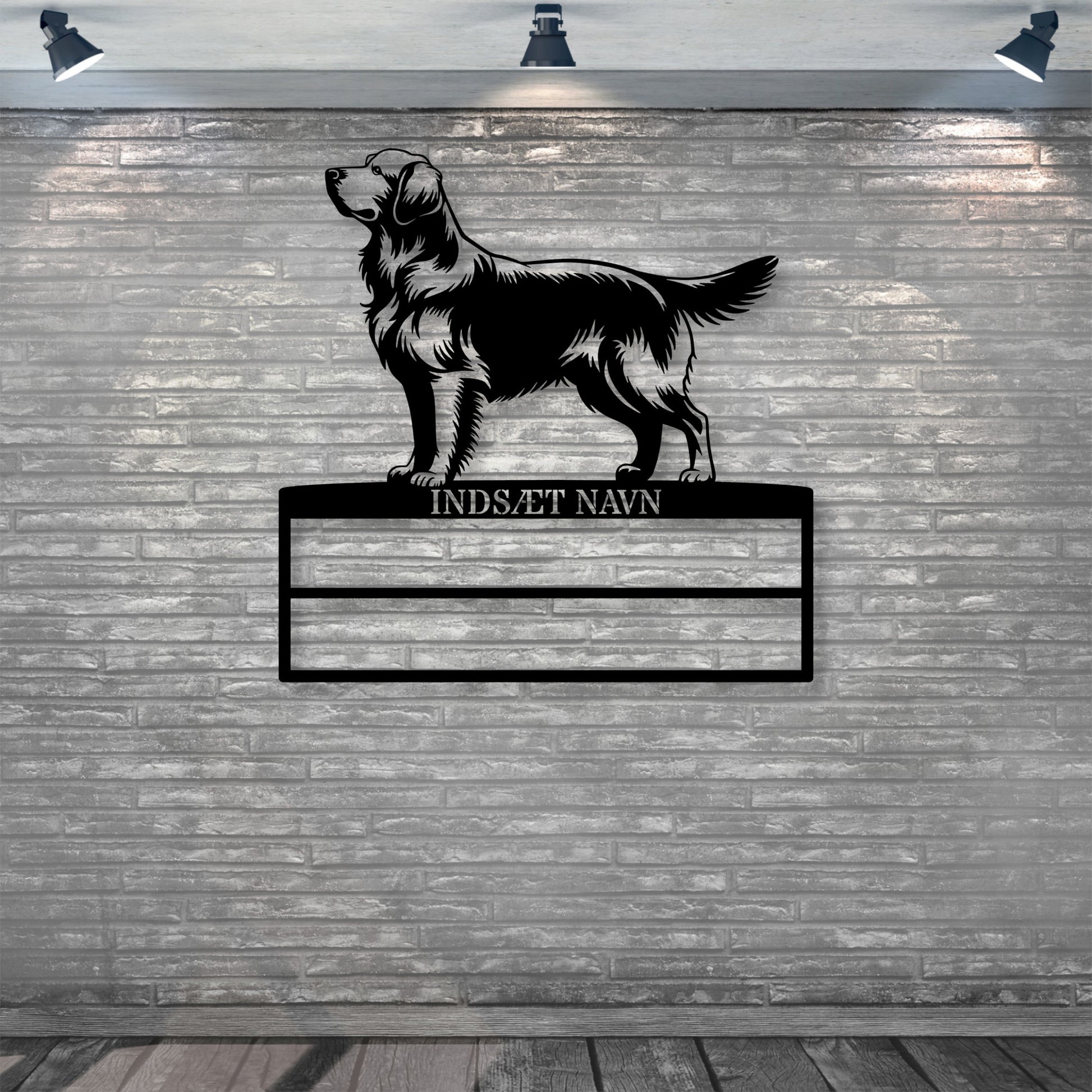 Personlig Golden Retriever rosette display metalskilt med personlig tekst og navn. Unik Gaveide til hundeejer..