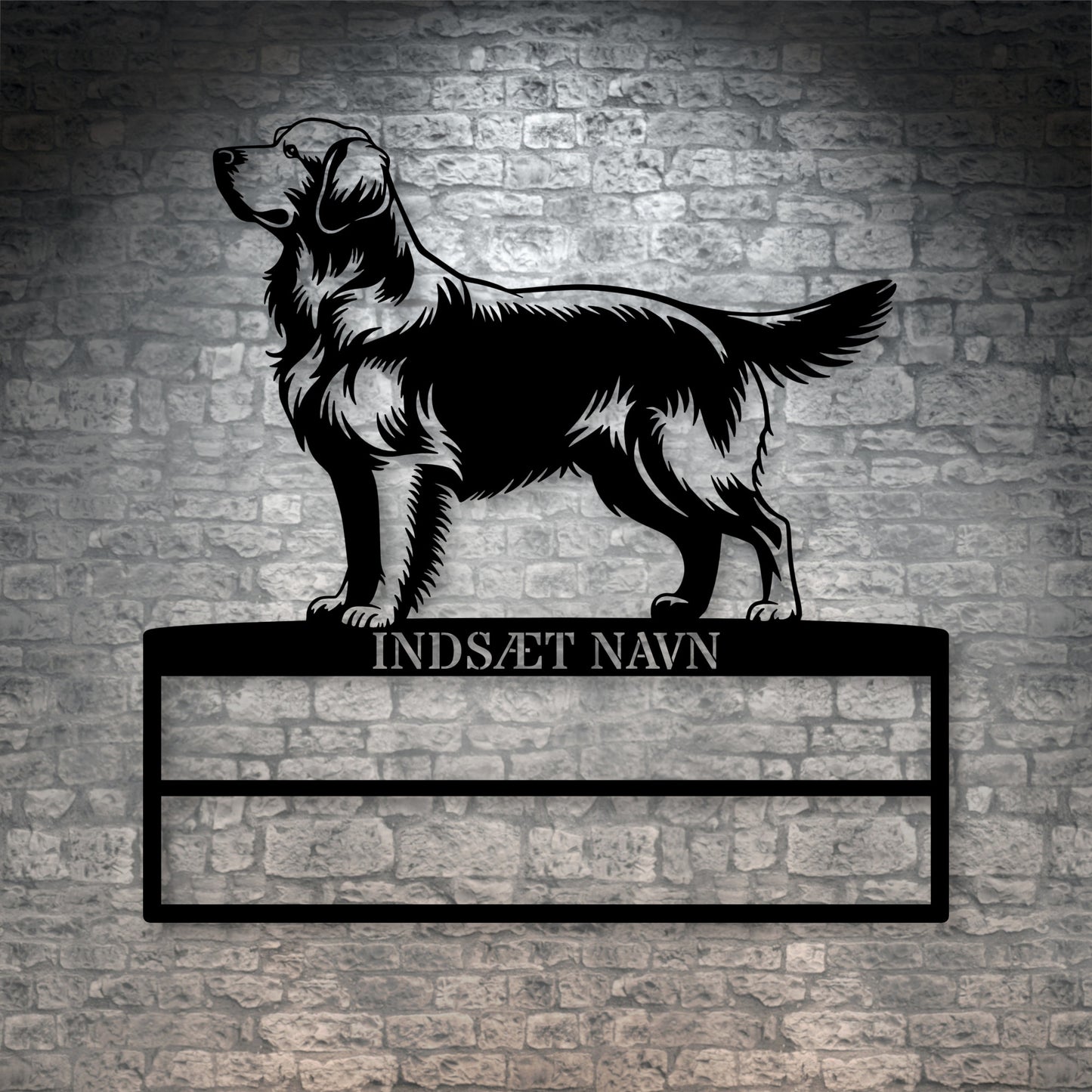 Personlig Golden Retriever rosette display metalskilt med personlig tekst og navn. Unik Gaveide til hundeejer