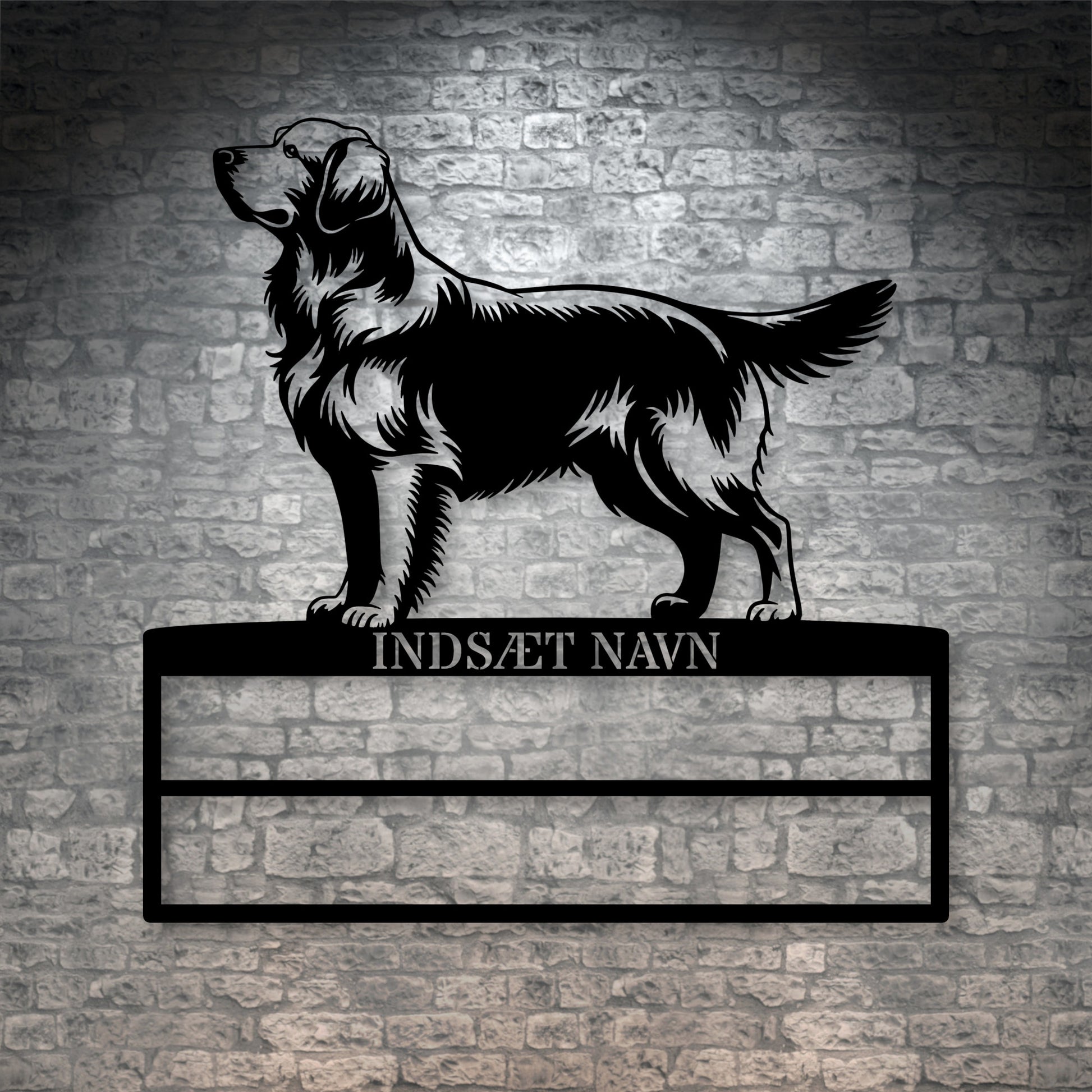 Personlig Golden Retriever rosette display metalskilt med personlig tekst og navn. Unik Gaveide til hundeejer