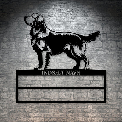 Personlig Golden Retriever rosette display metalskilt med personlig tekst og navn. Unik Gaveide til hundeejer