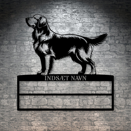 Personlig Golden Retriever rosette display metalskilt med personlig tekst og navn. Unik Gaveide til hundeejer
