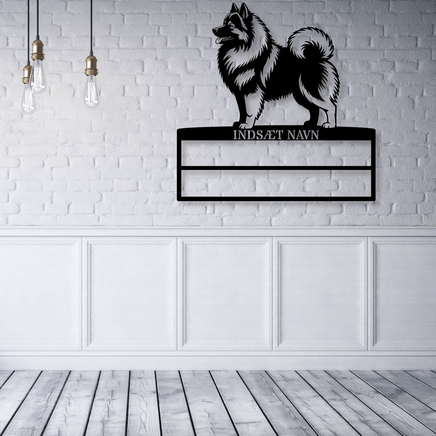 Personlig Keeshond væg metalskilt med personlig tekst til rosetter. Unik Gaveide til hundeejer.