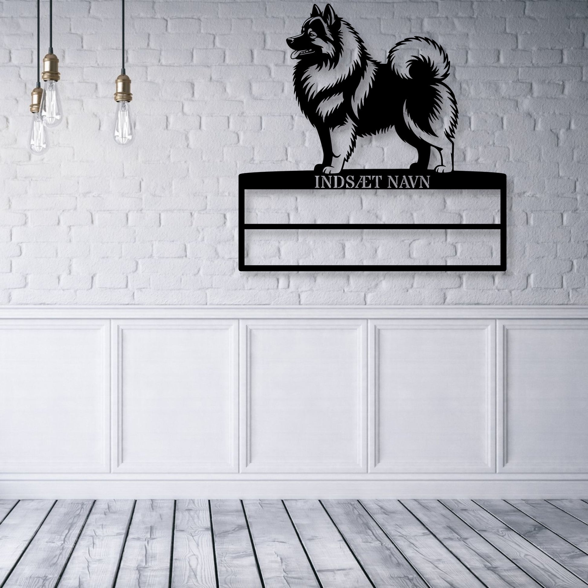Personlig Keeshond væg metalskilt med personlig tekst til rosetter. Unik Gaveide til hundeejer.