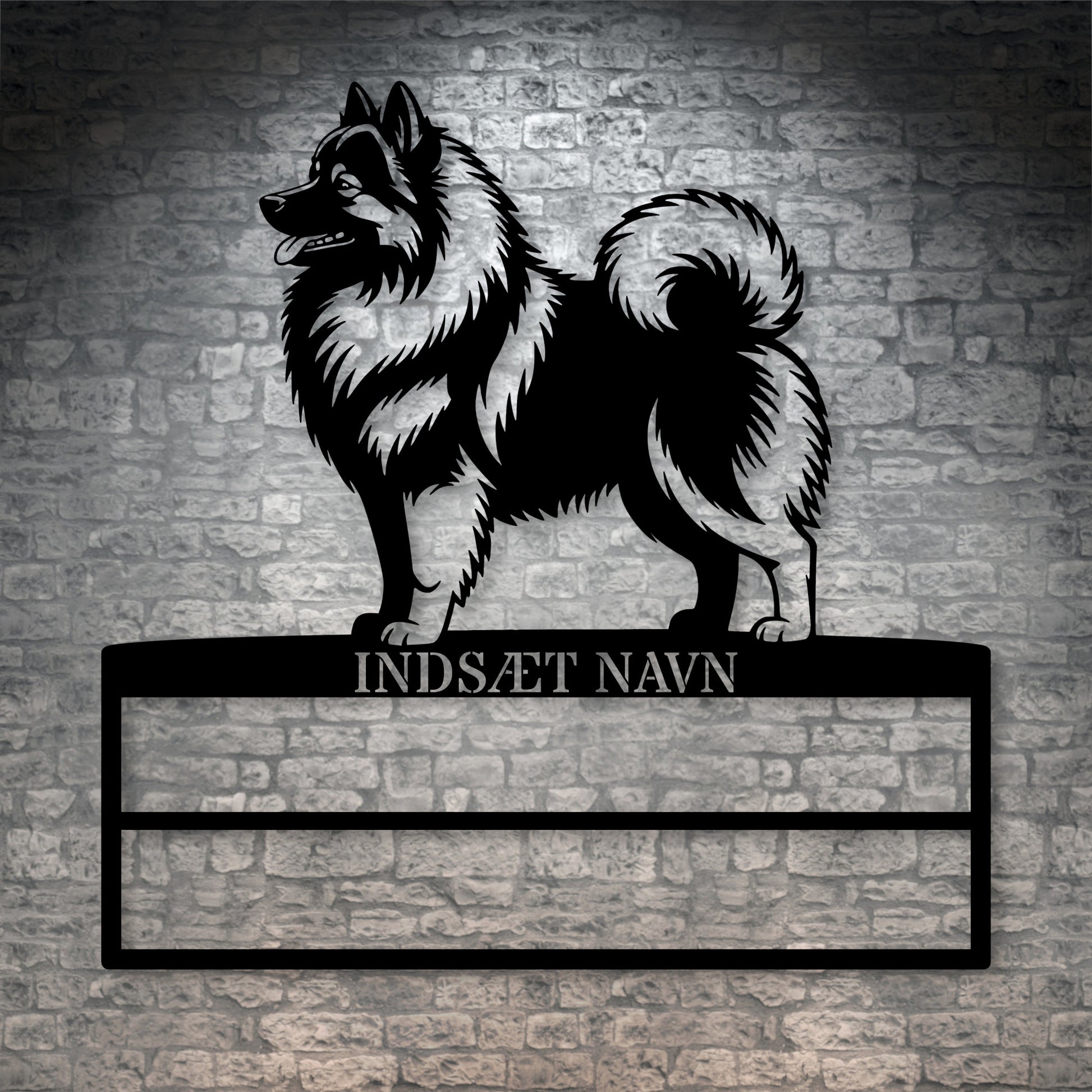 Personlig Keeshond væg metalskilt med personlig tekst til rosetter. Unik Gaveide til hundeejer