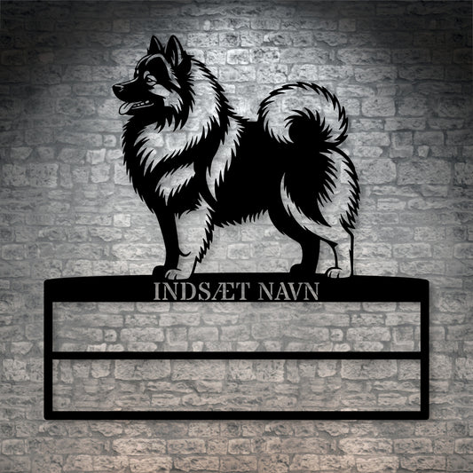 Personlig Keeshond væg metalskilt med personlig tekst til rosetter. Unik Gaveide til hundeejer