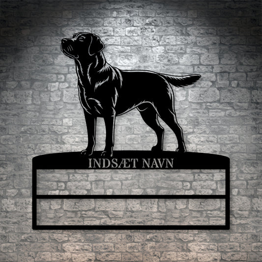 Personlig Labrador Retriever rosette display metalskilt med personlig tekst og navn. Unik Gaveide til hundeejeren