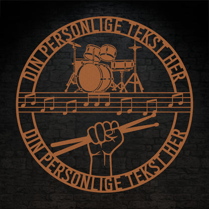 Personlig Musiker metal vægskilt i kobber med tekst. Unik gaveidé til trommeslageren