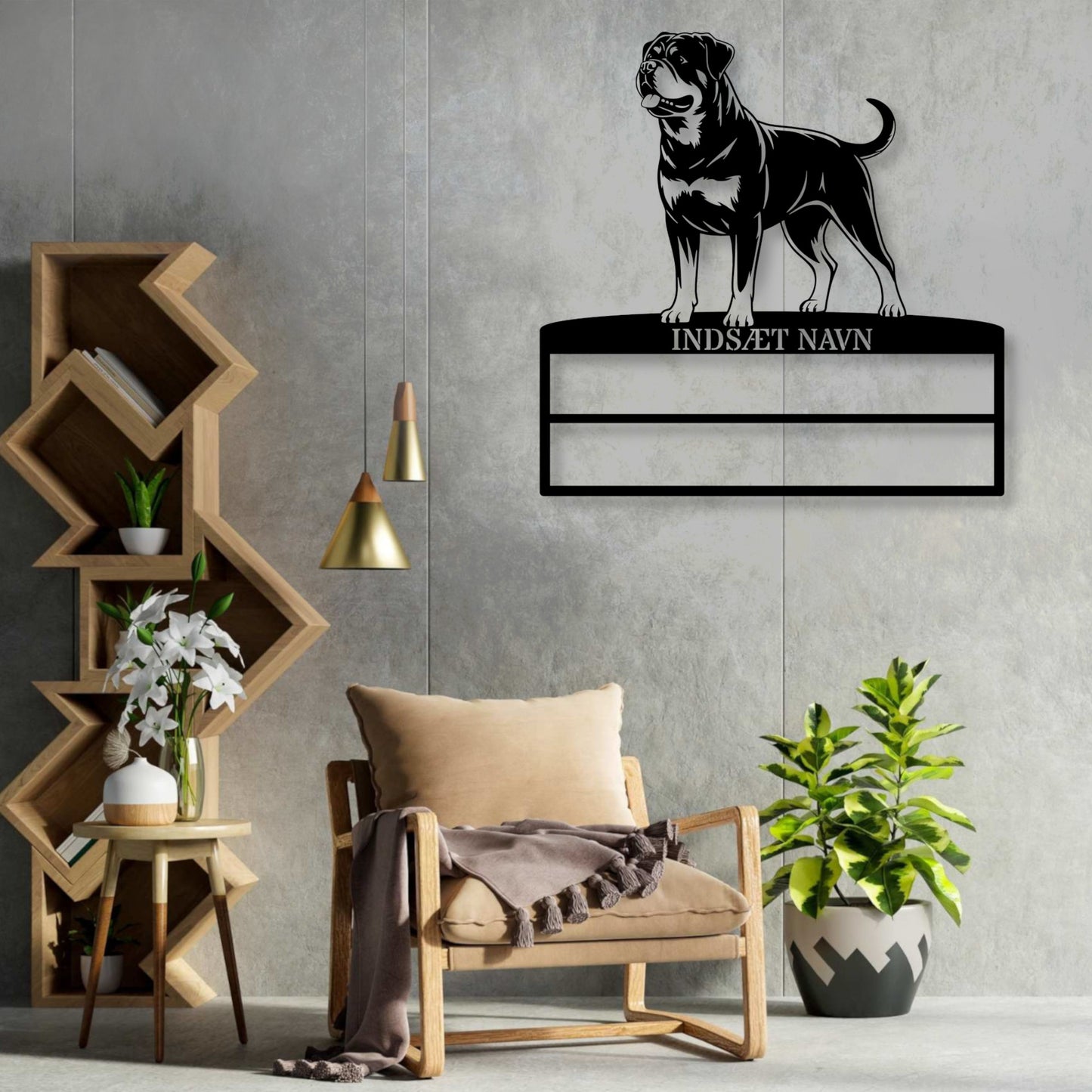 Personlig Rottweiler rosette display metalskilt med personlig navn. Unik Gaveide til hundeejeren....