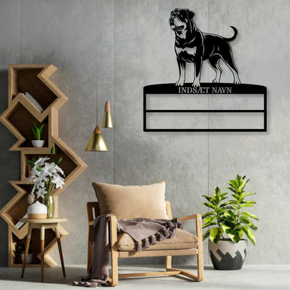 Personlig Rottweiler rosette display metalskilt med personlig navn. Unik Gaveide til hundeejeren....