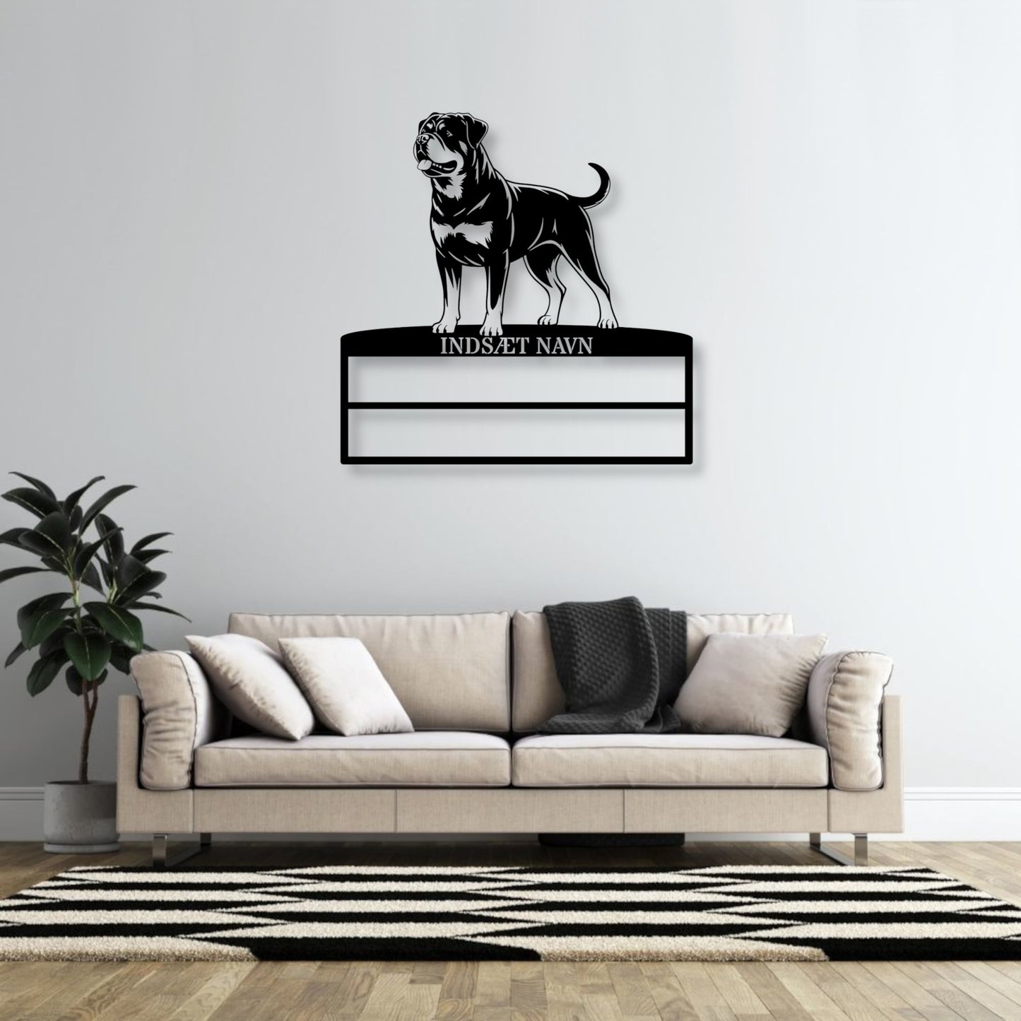 Personlig Rottweiler rosette display metalskilt med personlig navn. Unik Gaveide til hundeejeren..