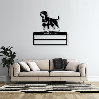 Personlig Rottweiler rosette display metalskilt med personlig navn. Unik Gaveide til hundeejeren..