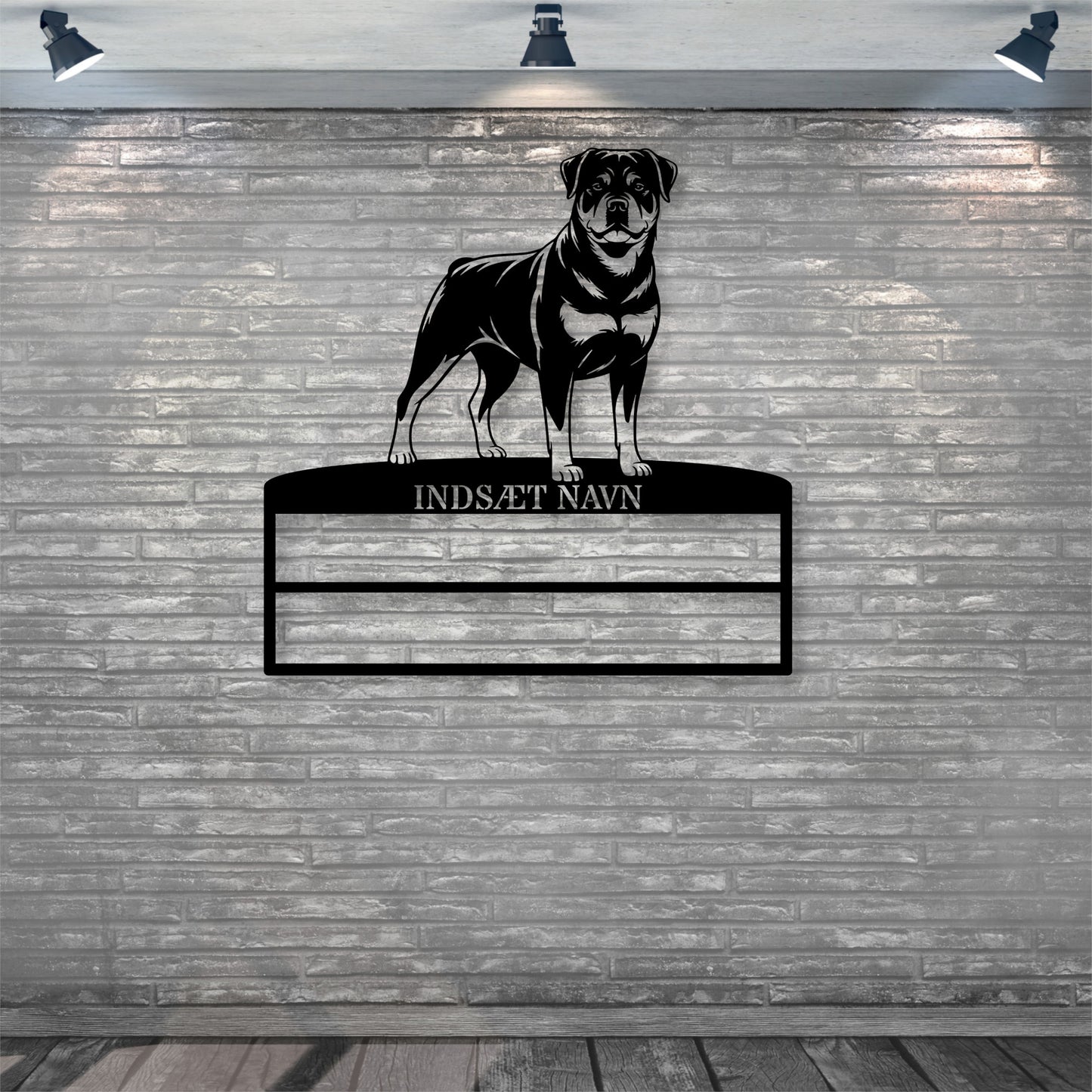 Personlig Rottweiler rosette display metalskilt med personlig tekst og navn. Unik Gaveide til hundeejeren..