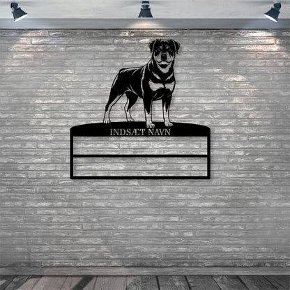 Personlig Rottweiler rosette display metalskilt med personlig tekst og navn. Unik Gaveide til hundeejeren..